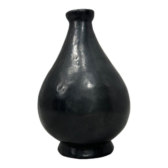 Barro Negro De Oaxaca Vintage Black Clay Vase 7" Artisan Made in Mexico - Picture 1 of 7